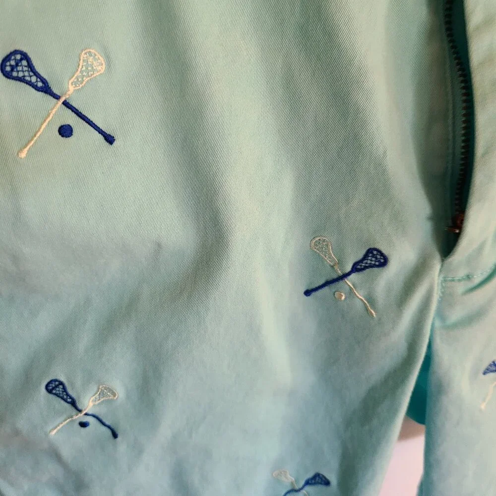 VINEYARD VINES EMBROIDERED BREAKER SHORTS LACROSSE MOTIF-POOL SIDE BLUE WAIST 28